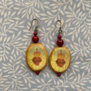 HANDMADE SACRED HEART OF JESUS EARRINGS Size 2 Inches